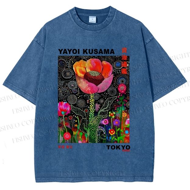 Unisex Yayoi Kusama Polka Dot Flower Printed Washed Tee