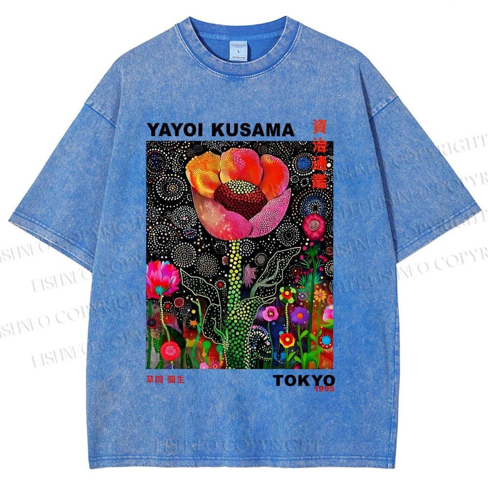Unisex Yayoi Kusama Polka Dot Flower Printed Washed Tee