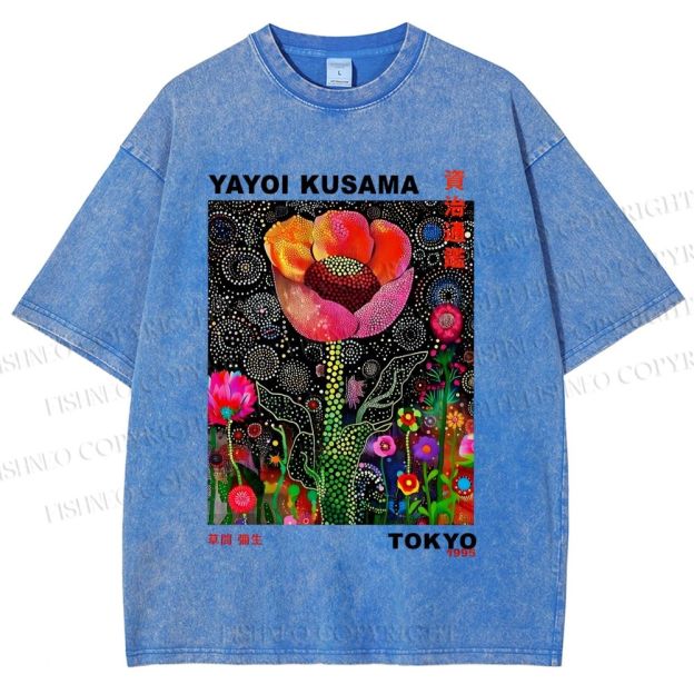 Unisex Yayoi Kusama Polka Dot Flower Printed Washed Tee