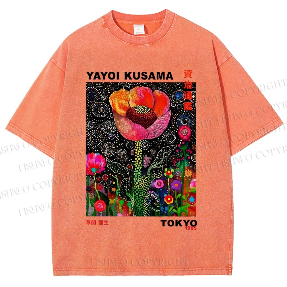 Unisex Yayoi Kusama Polka Dot Flower Printed Washed Tee