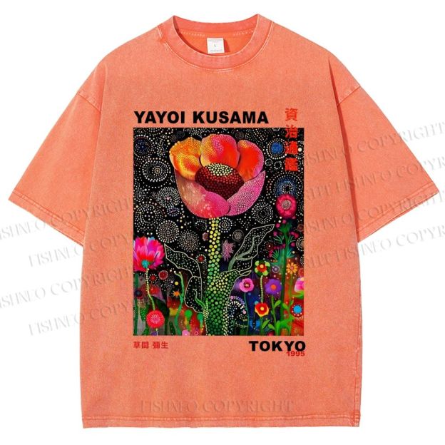 Unisex Yayoi Kusama Polka Dot Flower Printed Washed Tee