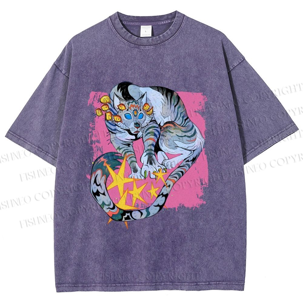 Unisex Shining Tiger Printed Washed Tee