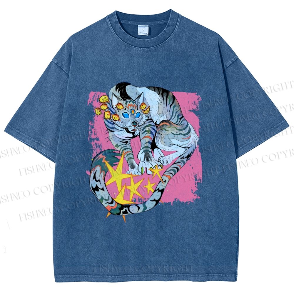 Unisex Shining Tiger Printed Washed Tee
