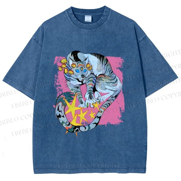 Unisex Shining Tiger Printed Washed Tee