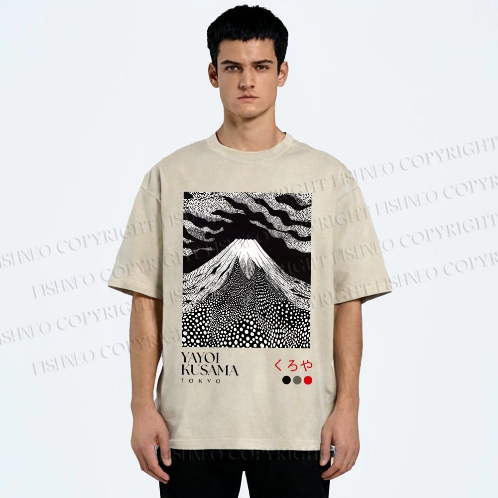 Unisex Yayoi Kusama Mt. Fuji Printed Washed Tee
