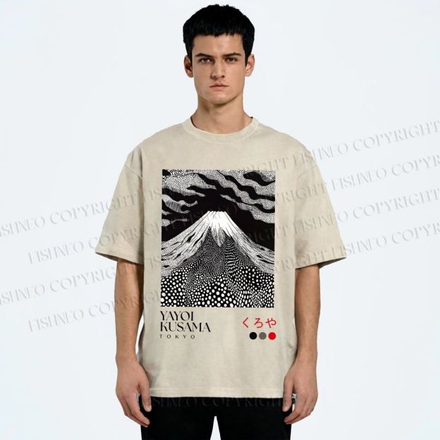 Unisex Yayoi Kusama Mt. Fuji Printed Washed Tee