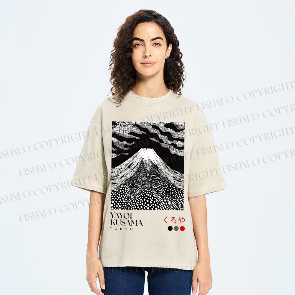 Unisex Yayoi Kusama Mt. Fuji Printed Washed Tee