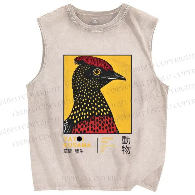Unisex Yayoi Kusama Polka Dot Bird Printed Washed Tank Top