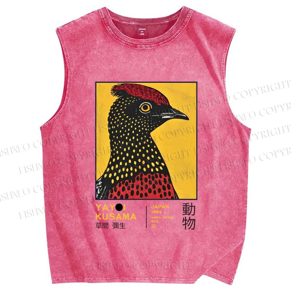 Unisex Yayoi Kusama Polka Dot Bird Printed Washed Tank Top