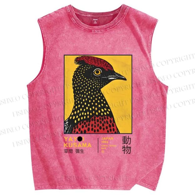Unisex Yayoi Kusama Polka Dot Bird Printed Washed Tank Top