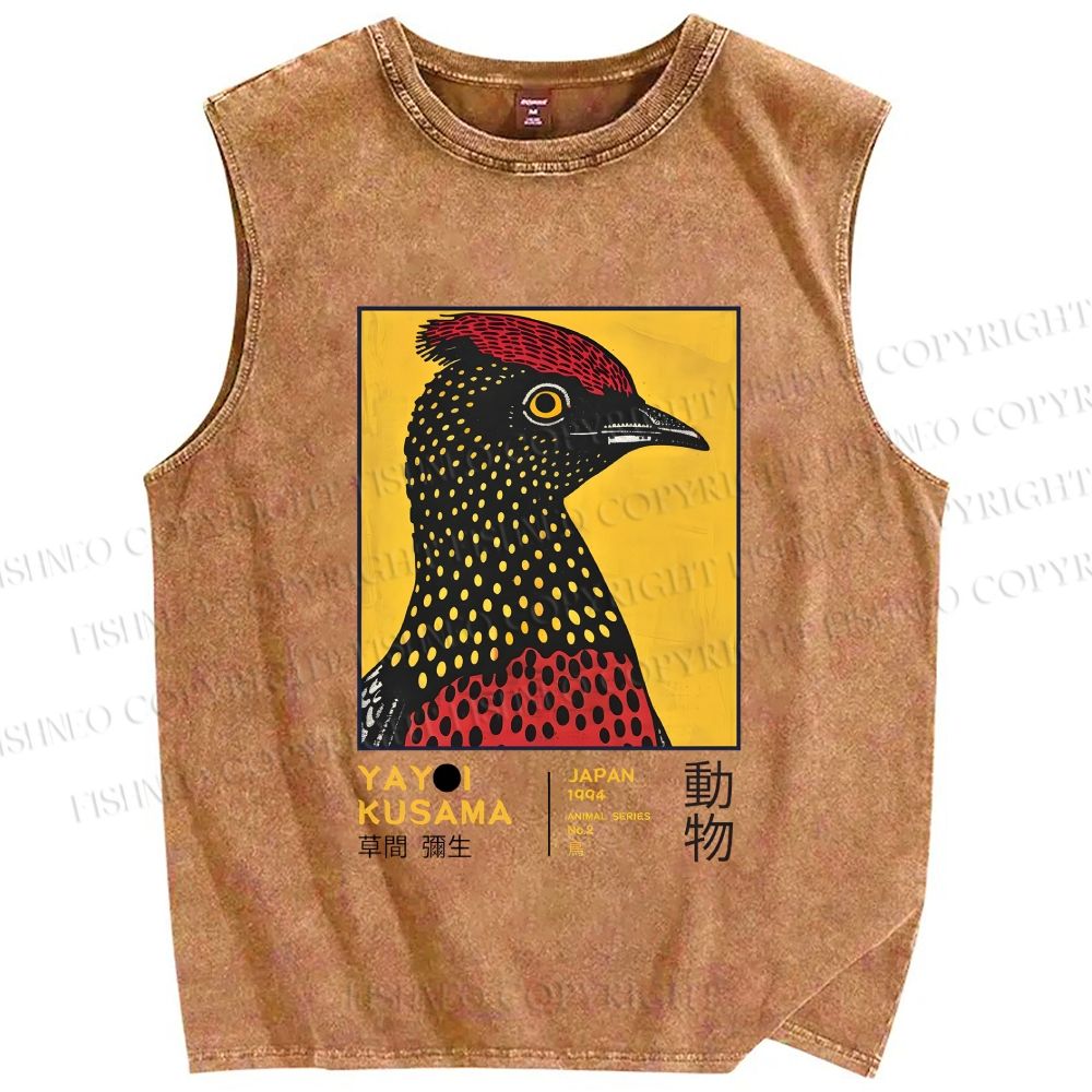 Unisex Yayoi Kusama Polka Dot Bird Printed Washed Tank Top