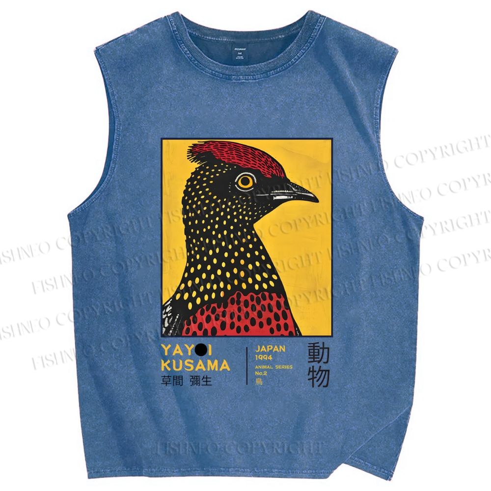 Unisex Yayoi Kusama Polka Dot Bird Printed Washed Tank Top