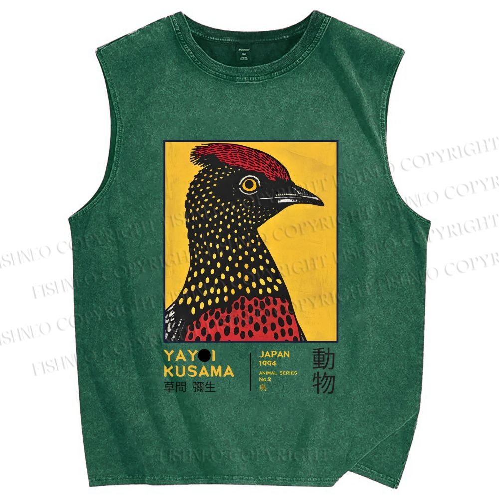 Unisex Yayoi Kusama Polka Dot Bird Printed Washed Tank Top