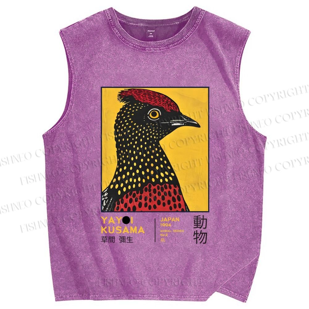 Unisex Yayoi Kusama Polka Dot Bird Printed Washed Tank Top