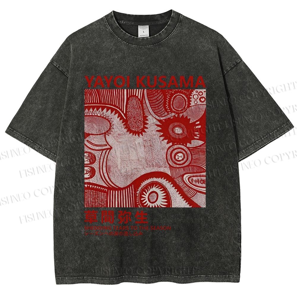 Unisex Yayoi Kusama Red Graffiti Printed Washed Tee