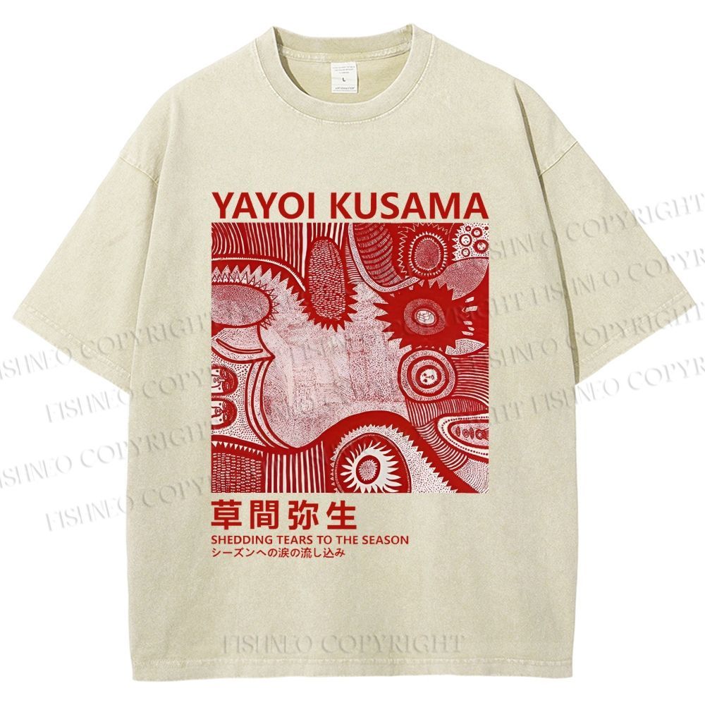 Unisex Yayoi Kusama Red Graffiti Printed Washed Tee