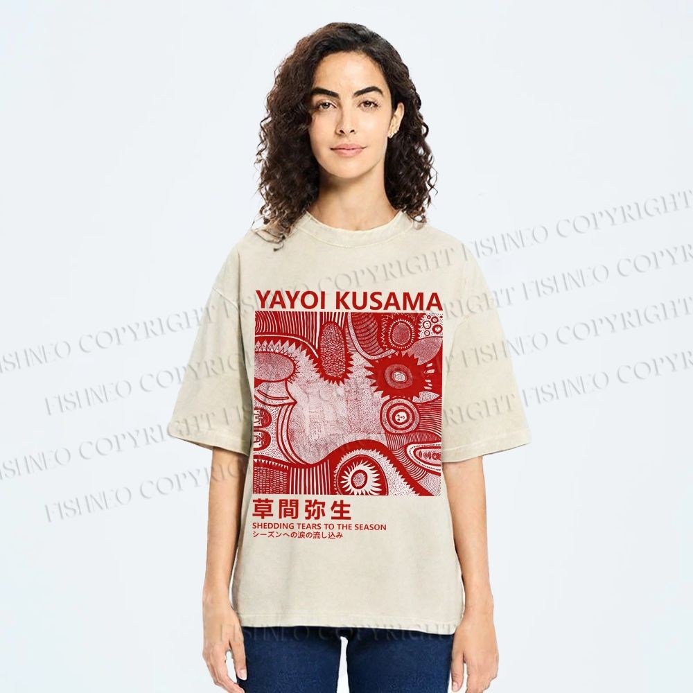 Unisex Yayoi Kusama Red Graffiti Printed Washed Tee