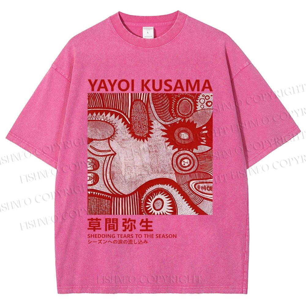 Unisex Yayoi Kusama Red Graffiti Printed Washed Tee