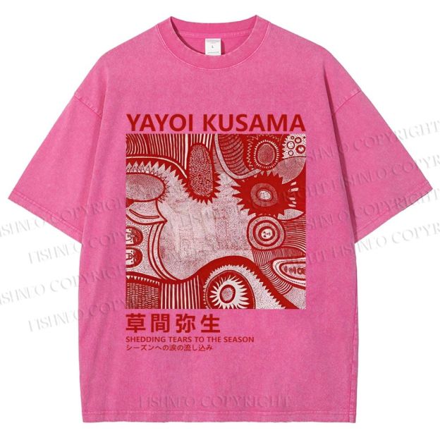 Unisex Yayoi Kusama Red Graffiti Printed Washed Tee