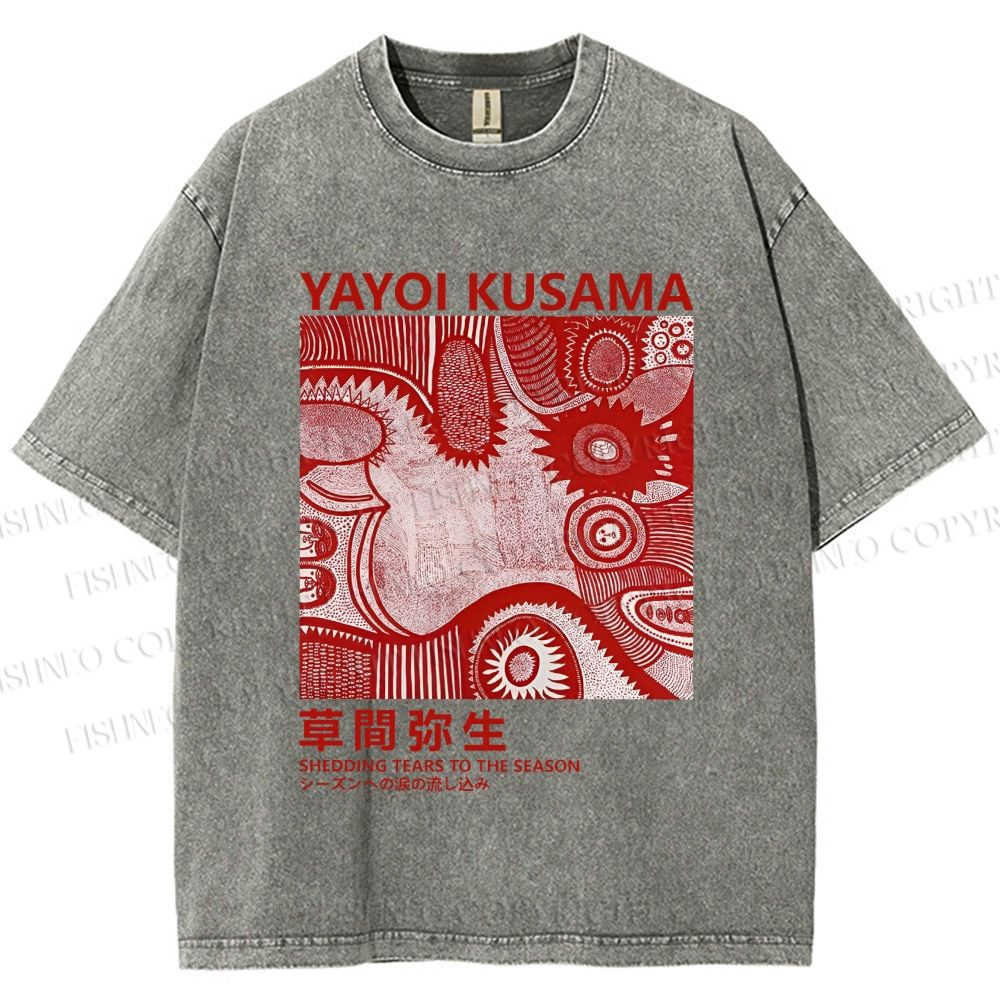 Unisex Yayoi Kusama Red Graffiti Printed Washed Tee