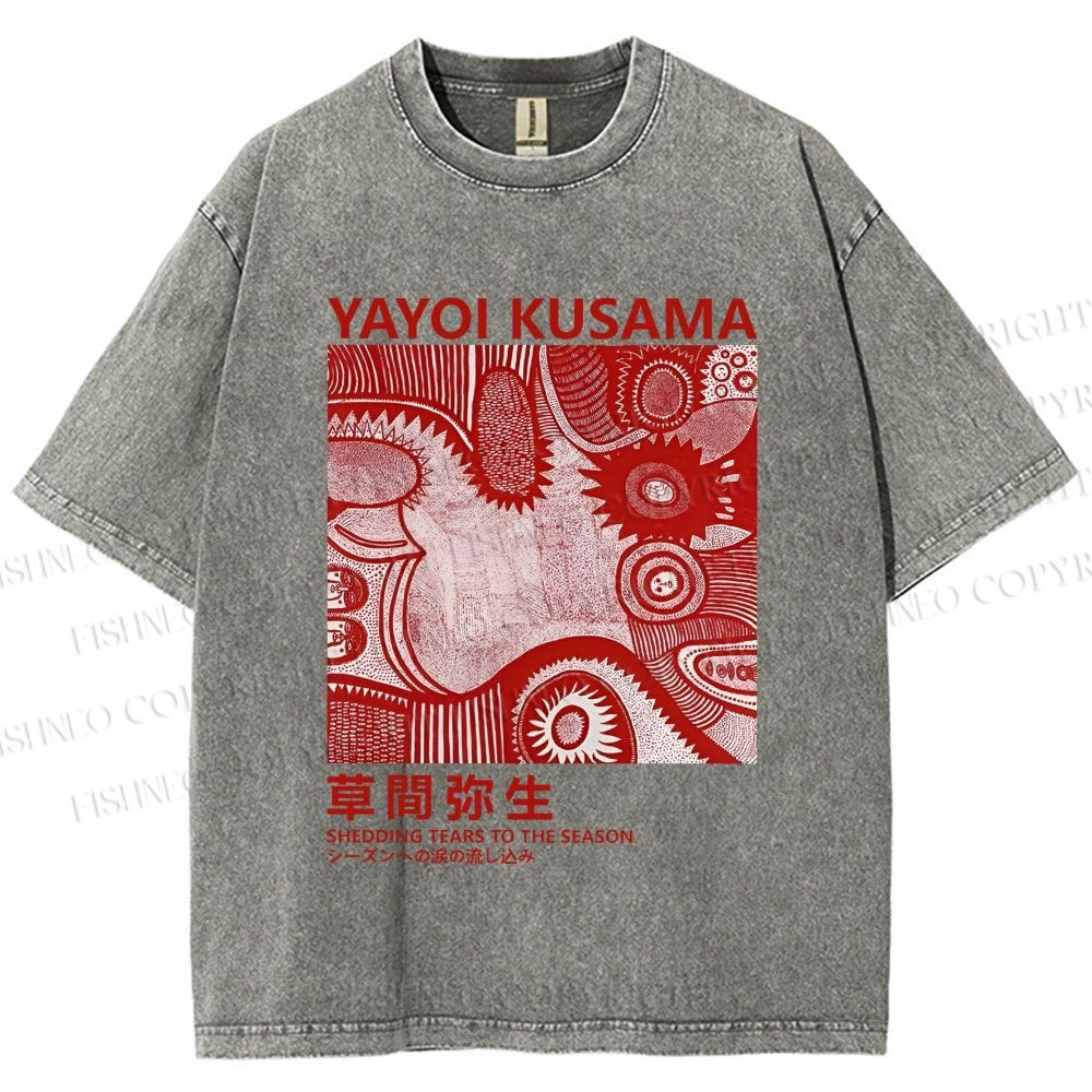 Unisex Yayoi Kusama Red Graffiti Printed Washed Tee