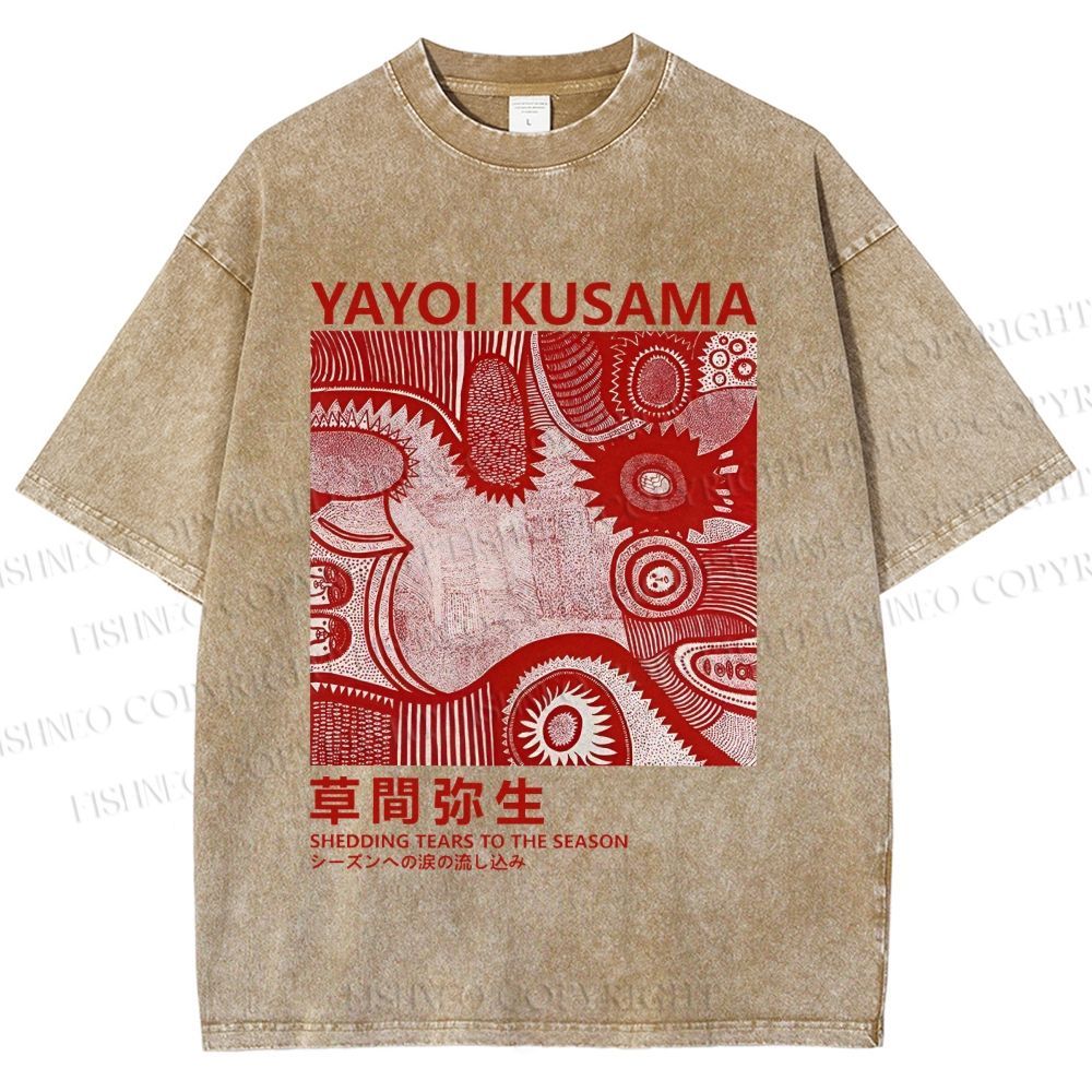 Unisex Yayoi Kusama Red Graffiti Printed Washed Tee
