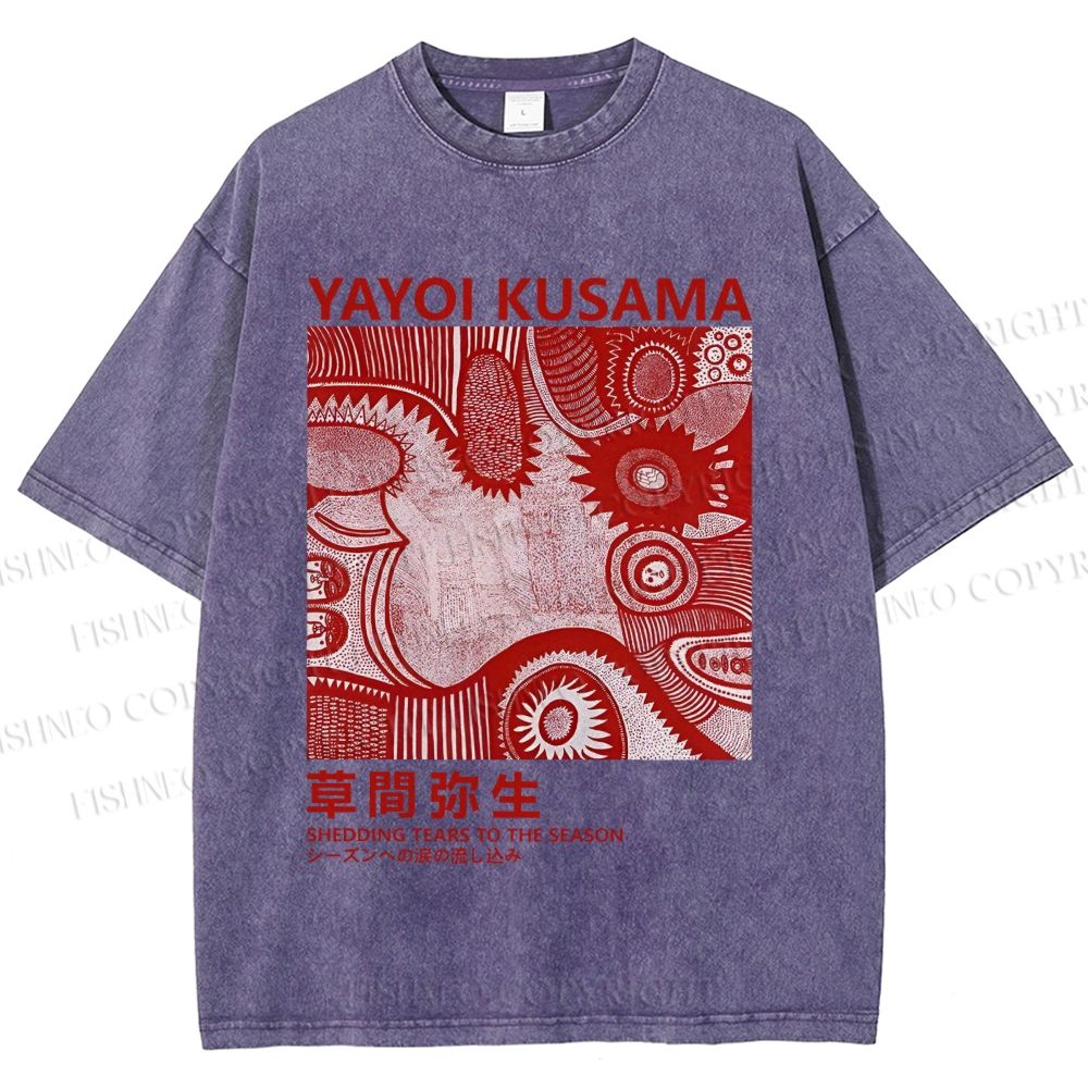 Unisex Yayoi Kusama Red Graffiti Printed Washed Tee