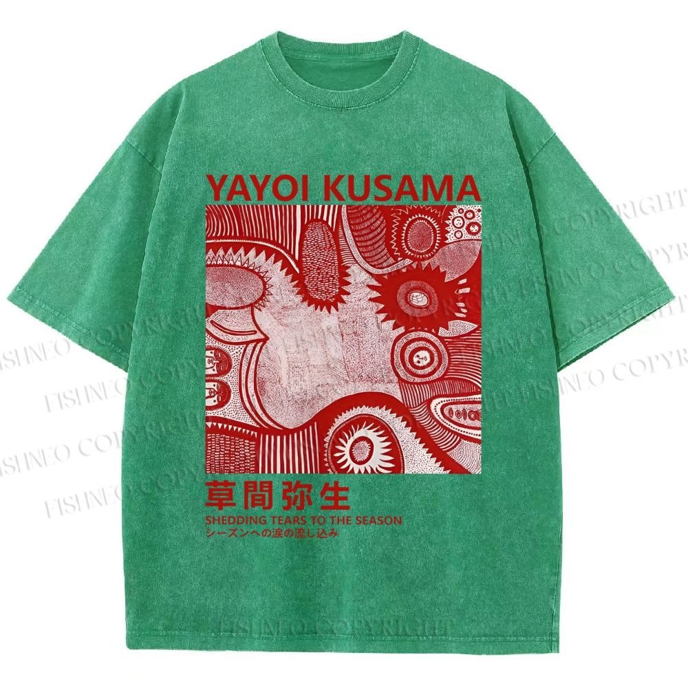 Unisex Yayoi Kusama Red Graffiti Printed Washed Tee