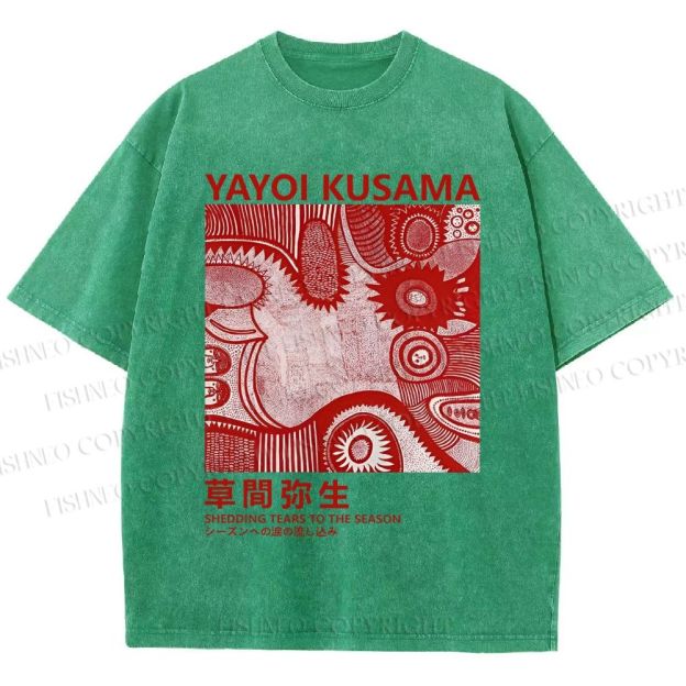 Unisex Yayoi Kusama Red Graffiti Printed Washed Tee