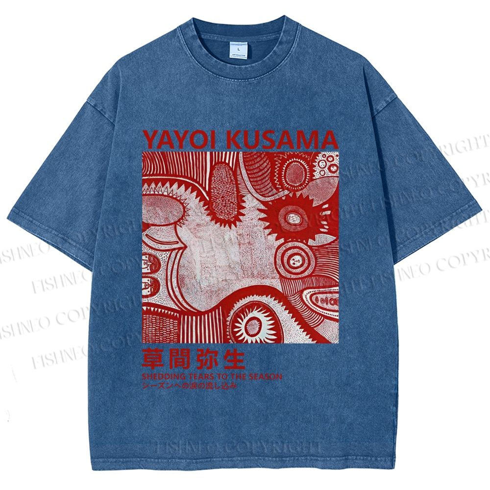 Unisex Yayoi Kusama Red Graffiti Printed Washed Tee