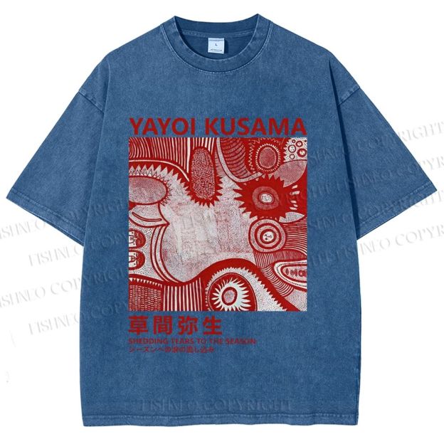 Unisex Yayoi Kusama Red Graffiti Printed Washed Tee
