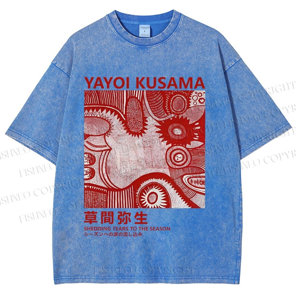 Unisex Yayoi Kusama Red Graffiti Printed Washed Tee