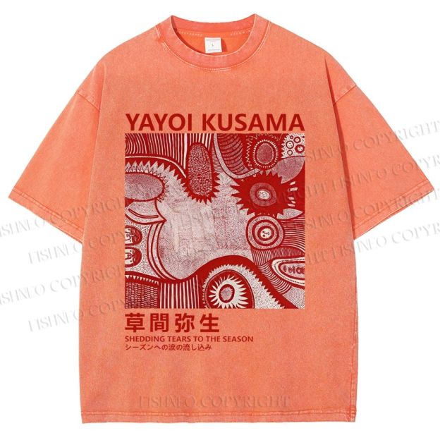 Unisex Yayoi Kusama Red Graffiti Printed Washed Tee