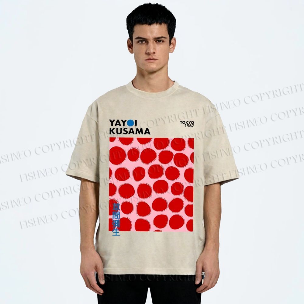 Unisex Yayoi Kusama Red Dots Printed Washed Tee