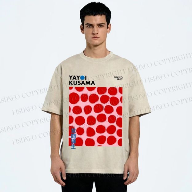 Unisex Yayoi Kusama Red Dots Printed Washed Tee