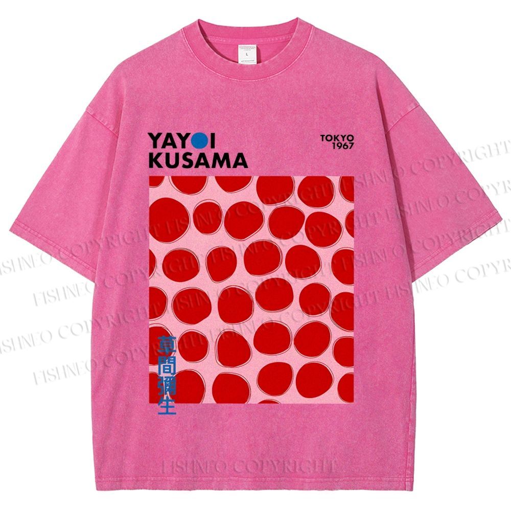 Unisex Yayoi Kusama Red Dots Printed Washed Tee