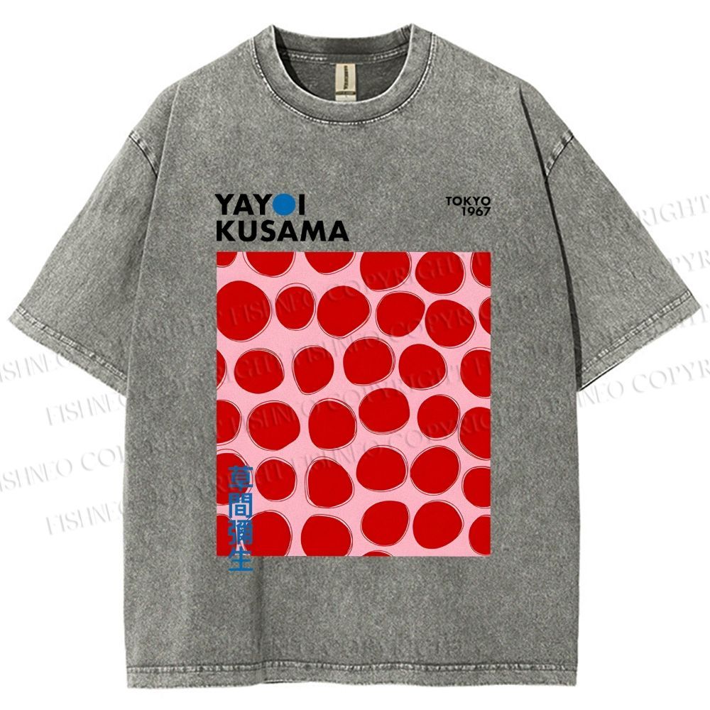 Unisex Yayoi Kusama Red Dots Printed Washed Tee