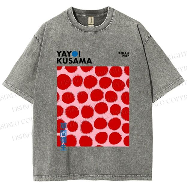 Unisex Yayoi Kusama Red Dots Printed Washed Tee