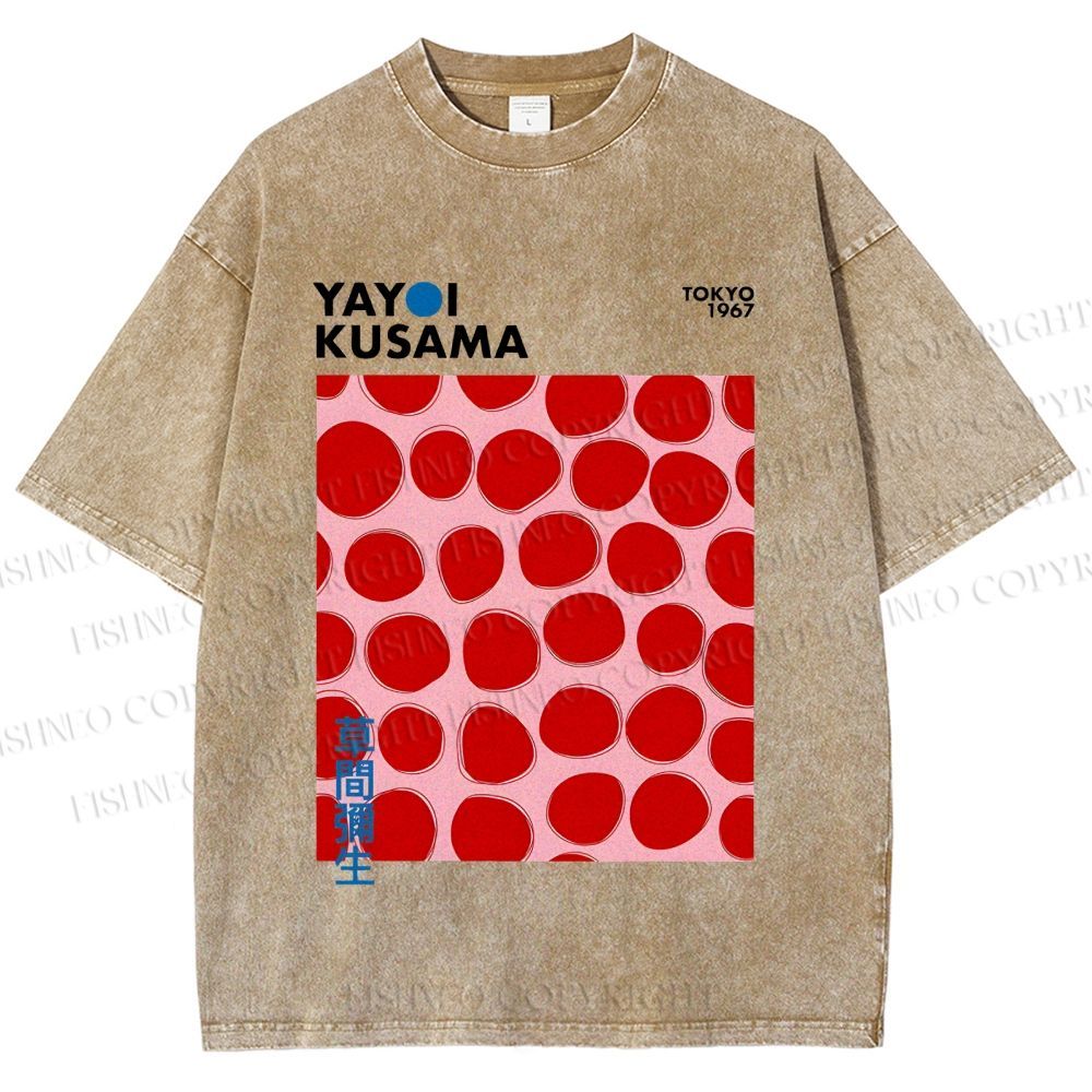 Unisex Yayoi Kusama Red Dots Printed Washed Tee