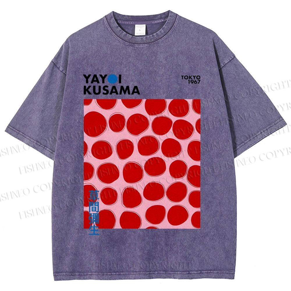 Unisex Yayoi Kusama Red Dots Printed Washed Tee