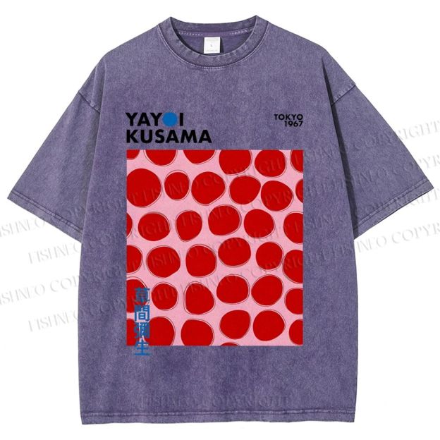Unisex Yayoi Kusama Red Dots Printed Washed Tee