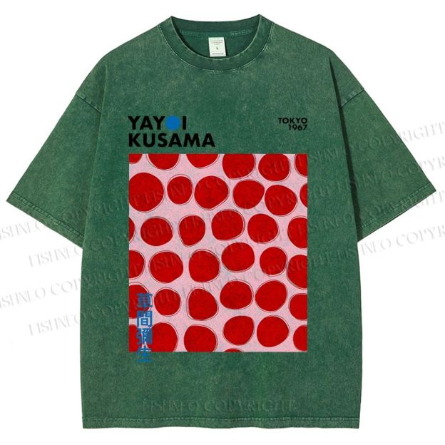 Unisex Yayoi Kusama Red Dots Printed Washed Tee