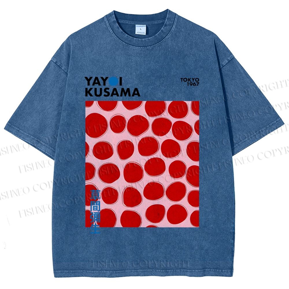 Unisex Yayoi Kusama Red Dots Printed Washed Tee