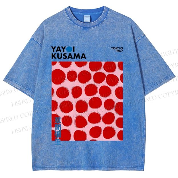 Unisex Yayoi Kusama Red Dots Printed Washed Tee