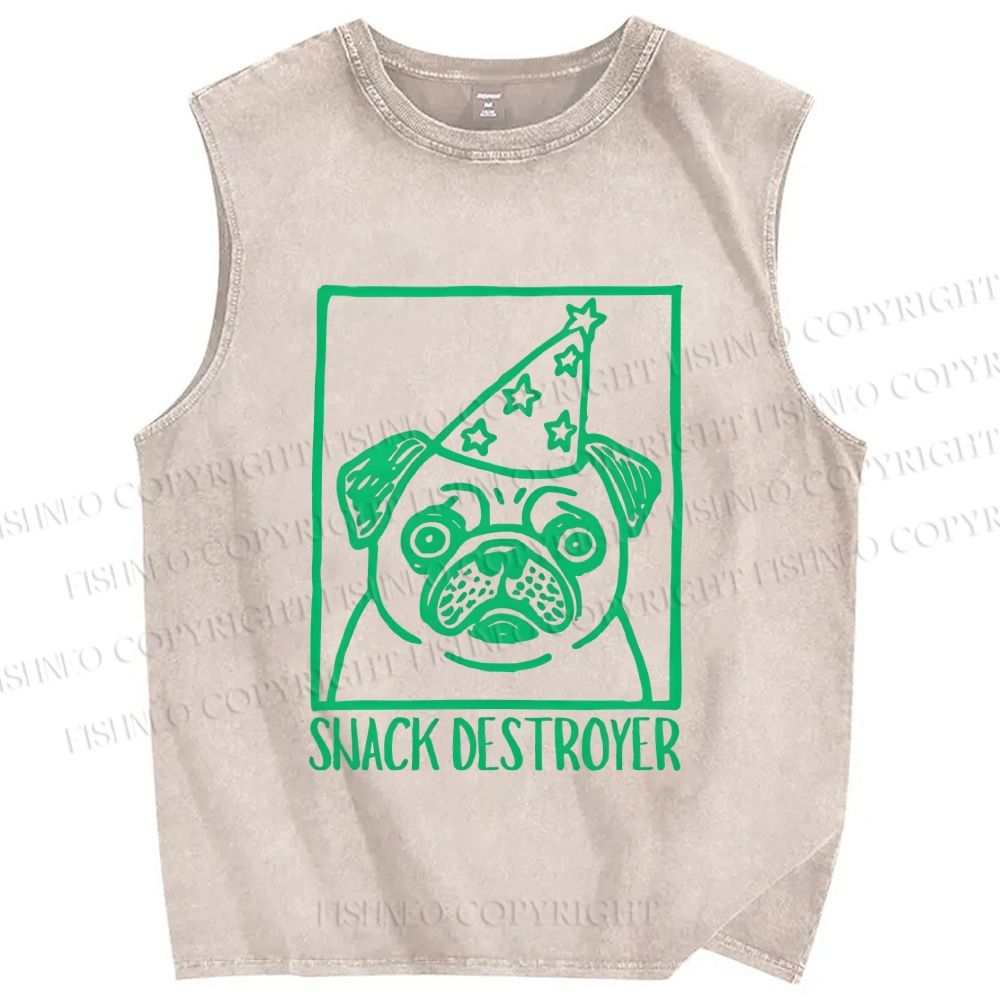 Unisex Snack Destroyer Printed Washed Tank Top