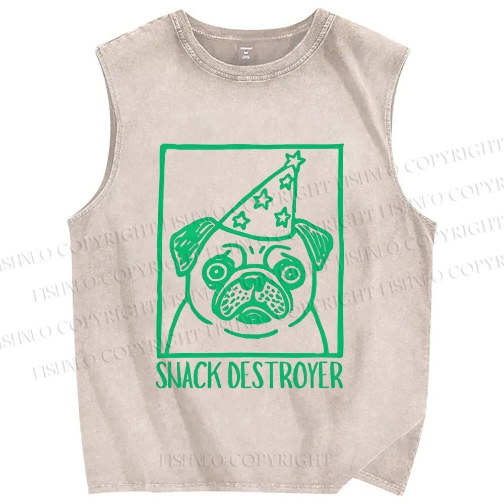 Unisex Snack Destroyer Printed Washed Tank Top