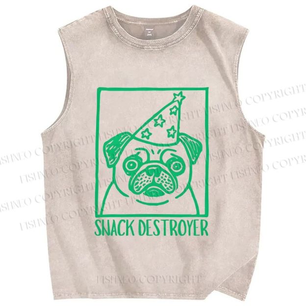 Unisex Snack Destroyer Printed Washed Tank Top