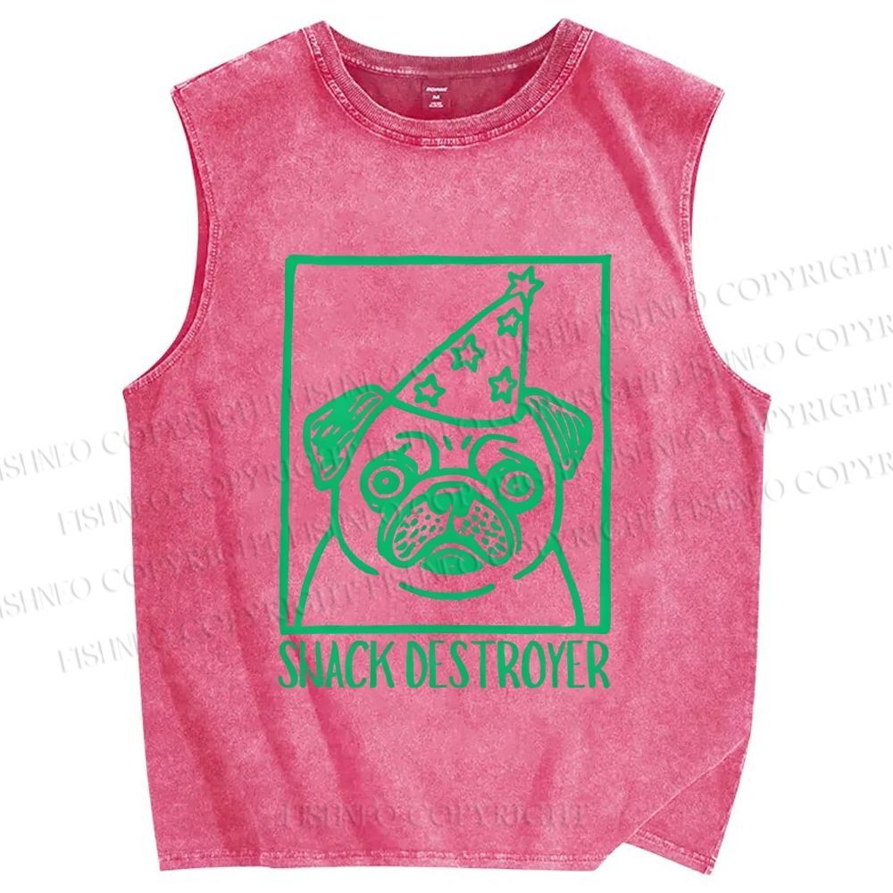 Unisex Snack Destroyer Printed Washed Tank Top