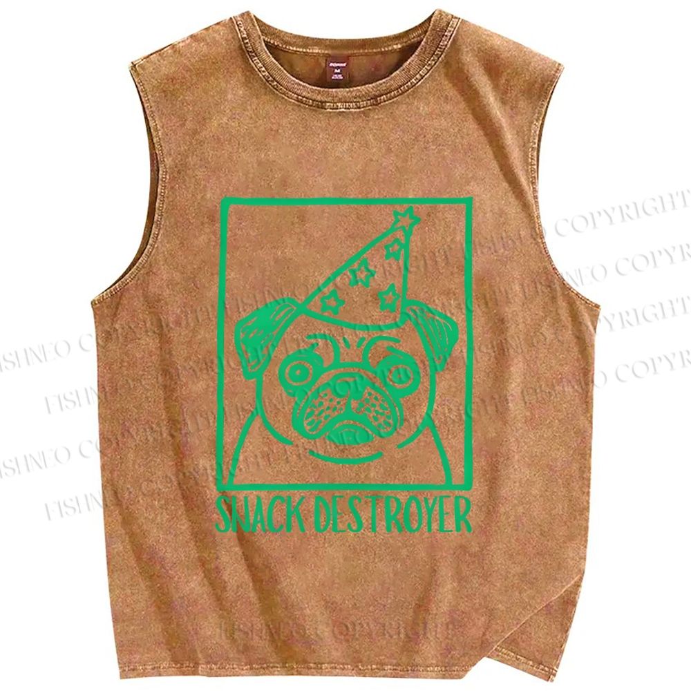 Unisex Snack Destroyer Printed Washed Tank Top