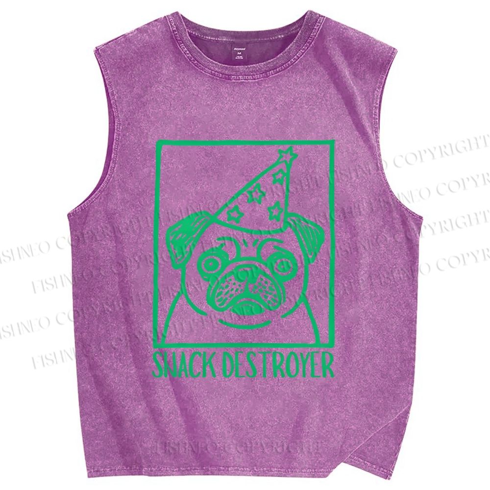 Unisex Snack Destroyer Printed Washed Tank Top